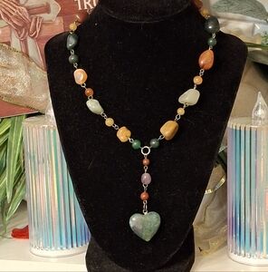 Chic Boho Heart Y Pendant Necklace with Natural Stones Bead Vintage